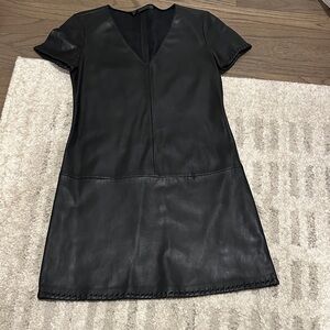 Zara Black Faux Leather V-Neck Short Sleeve Dress